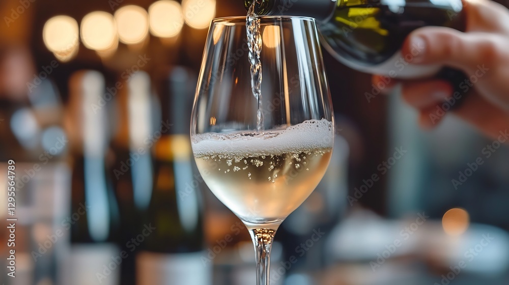 Poster pouring sparkling white wine into an elegant glass with a softly blurred background : generative ai