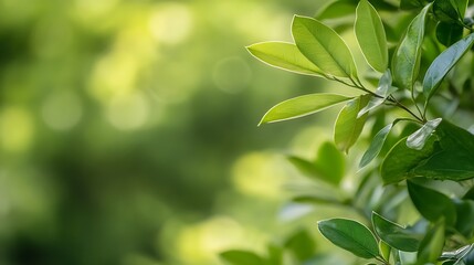 Bright Green Leaves with Soft Focus Background and Natural Light : Generative AI