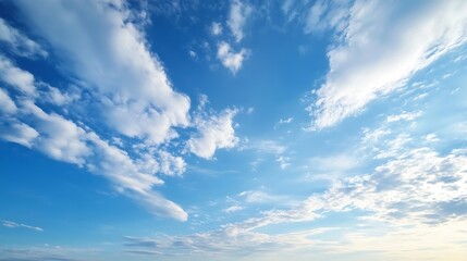 Bright blue sky with white fluffy clouds creating a serene atmosphere ideal for relaxation and enjoying nature's beauty : Generative AI