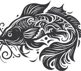 Ornate fish illustration showcasing intricate patterns and flowing fins in a dynamic pose