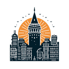 Naklejka premium Galata Tower in Istanbul with city skyline at sunrise.