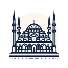 Fototapeta premium Minimalist mosque illustration with domes and minarets.