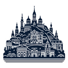 Fototapeta premium Historic European cityscape with domes and towers.