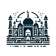 Fototapeta premium Taj Mahal vector illustration with crescent moon.