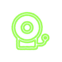 Icon bell school from the flow of energy of green color. Shimmering neon