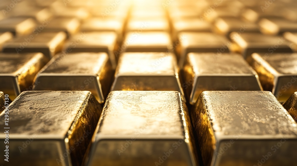 Leinwandbilder close-up view of stacked gold bars reflecting light in a luxurious setting : generative ai
