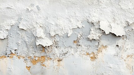 Obraz premium Close-up of a weathered, peeling white and gray wall with exposed patches of underlying material.
