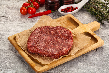 Raw beef burger cutlet for grill