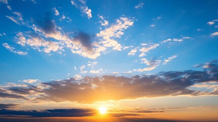 Fototapeta premium Stunning Sunrise Over Calm Horizon with Clouds and Blue Sky : Generative AI