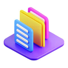 Vibrant minimalistic file sharing icon digital workspace graphic design top view, isolated on white or transparent background