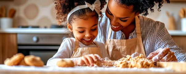 Mother and Daughter Baking Together in a Cozy Kitchen with Fresh Ingredients and Love
