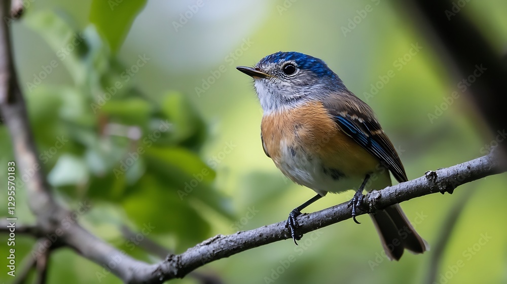 Poster Colorful bird perched on a branch surrounded by greenery in a tranquil nature setting : Generative AI