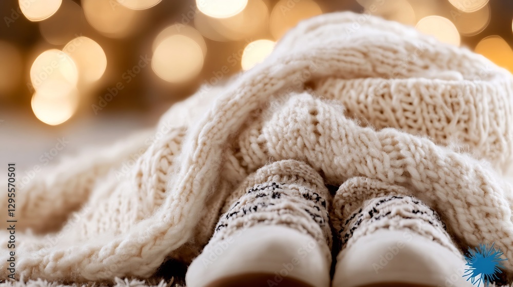 Poster cozy knitted socks and blanket with soft lighting for warm and inviting atmosphere : generative ai