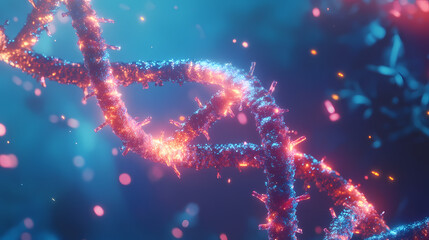 Red and Blue DNA Molecule on Dark Background