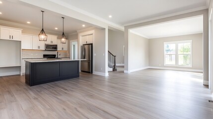 Modern Bright Home Interior with Spacious Kitchen and Living Area : Generative AI