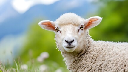 Obraz premium Charming Sheep Portrait Captured in Scenic Natural Environment : Generative AI