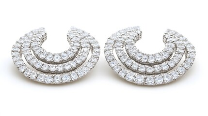 Obraz premium A set of diamond-studded earrings arranged in a circular pattern, shown on a white background
