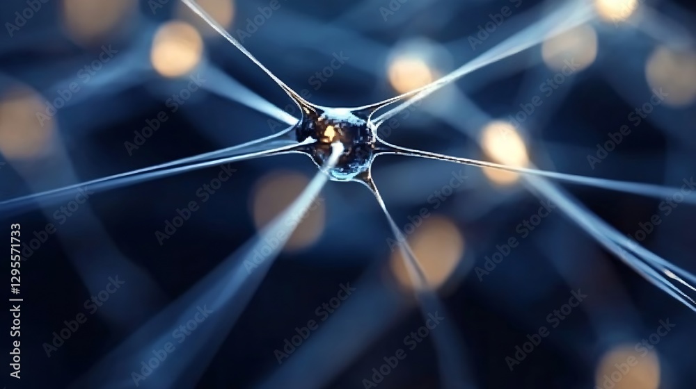 Leinwandbilder Abstract representation of a neuron with glowing connections in a dark environment : Generative AI