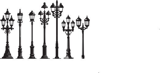 Set of streetlight pole illustrations 