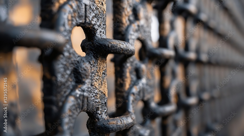 Aufkleber close up of weathered cast iron fence with artistic details and textures : generative ai