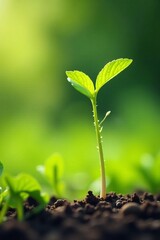 Young delicate tender plants in bright sunlight, leaves, vibrant