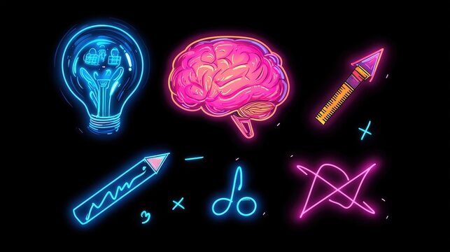 Brightly colored neon light illustrations of creative concepts and ideas