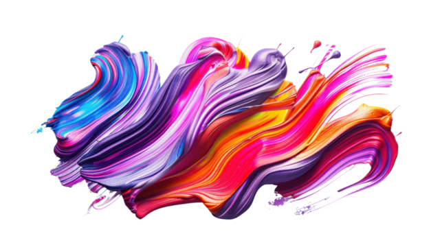 Colorful paint strokes mixing and swirling on transparent background