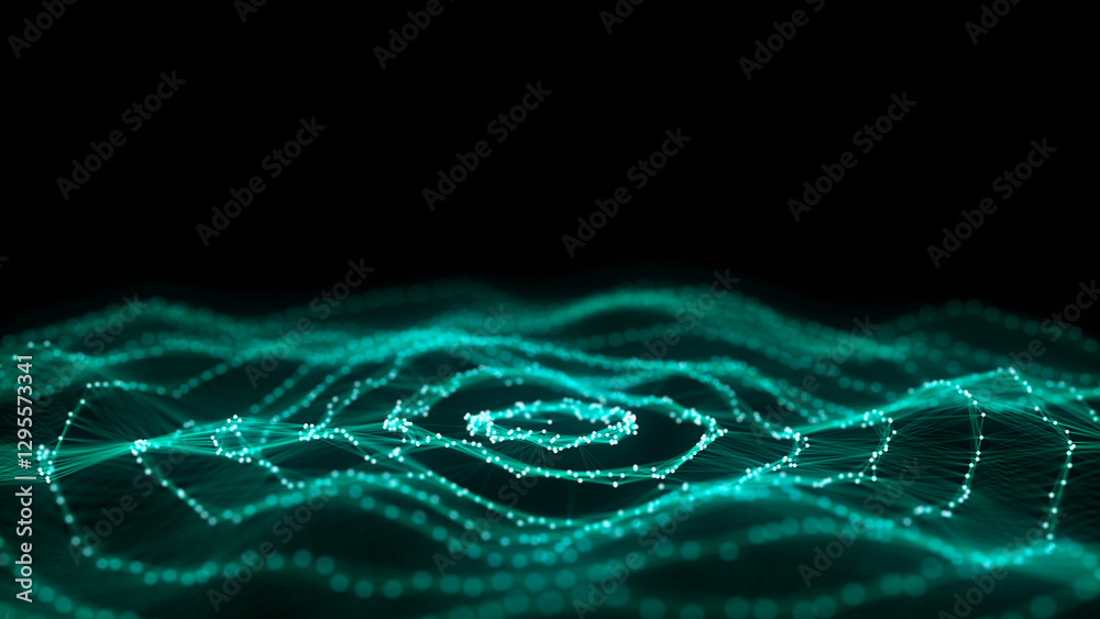 Aufkleber Circle blue wave of particles. Abstract background with a dynamic wave. 3d rendering.