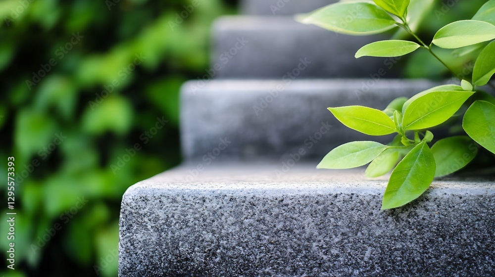 Aufkleber Serene view of stone steps surrounded by lush greenery and vibrant leaves creating a tranquil atmosphere : Generative AI