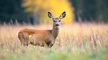 Majestic Deer Standing Gracefully in a Sunlit Field Surrounded by Nature : Generative AI