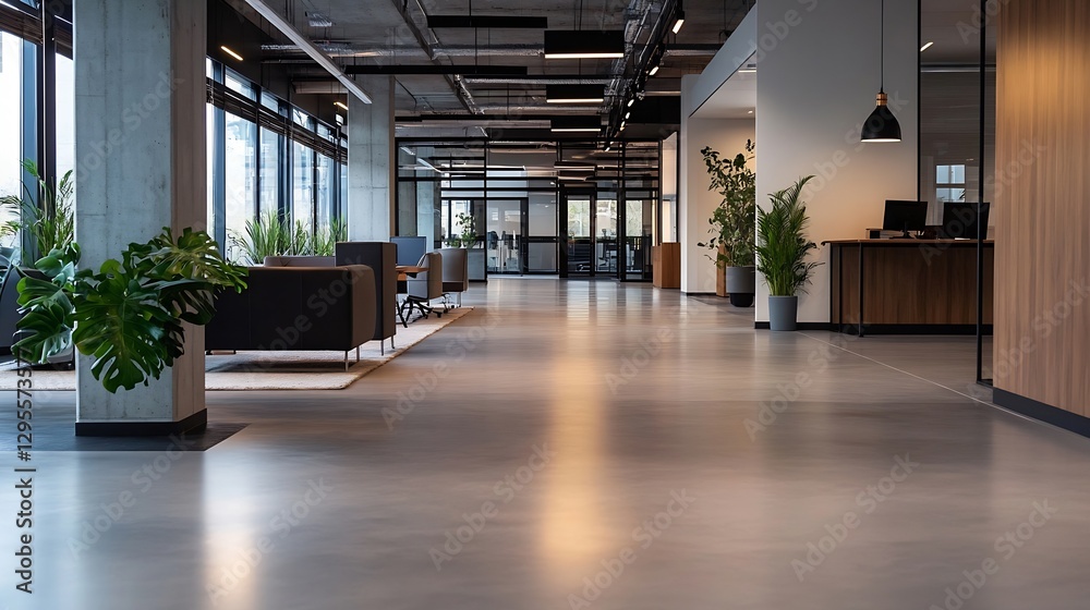 Poster Modern open office space with greenery and natural light creating a calm work environment : Generative AI