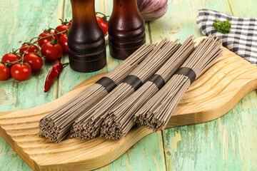 Raw dry bukwheat soba noodles