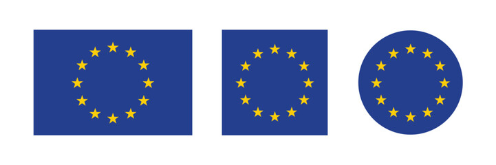 Flag of the European Union. Rectangular flag, square flag, round flag. EU flag. 