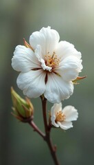 Obraz premium Delicate white cotton flower branch with intricate details, simple, floral, petals