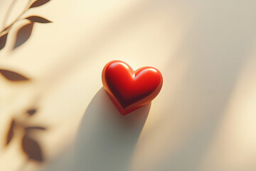 Red heart is on a white background