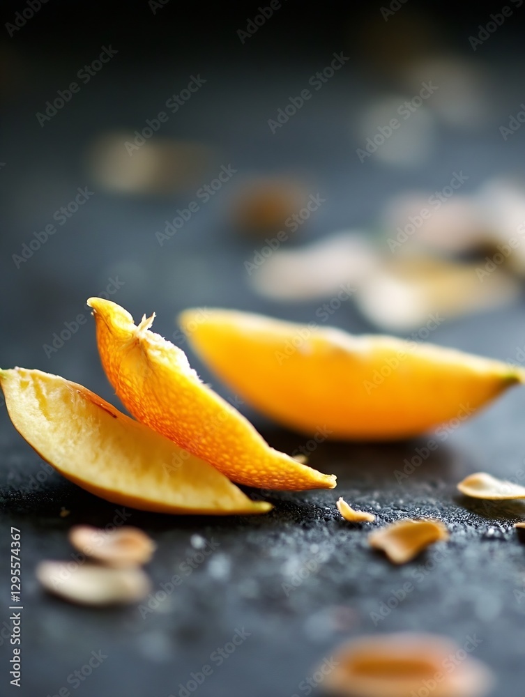 Aufkleber Sliced Orange Segments Displaying Juicy Texture and Bright Color on Dark Surface : Generative AI