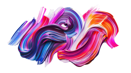 Colorful paint strokes swirling on transparent background