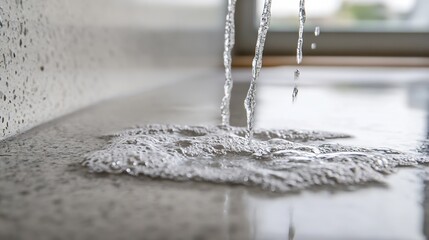 Water Flowing from a Faucet Creating Bubbles and Droplets on a Smooth Surface : Generative AI