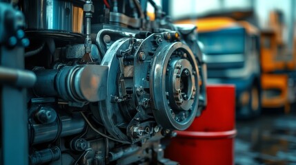 Engine maintenance and repair techniques industrial setting photography close-up view precision engineering and machinery inspection