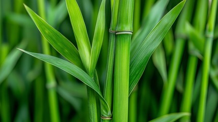 Obraz premium Lush Green Bamboo Stalks with Vibrant Leaves in Natural Setting