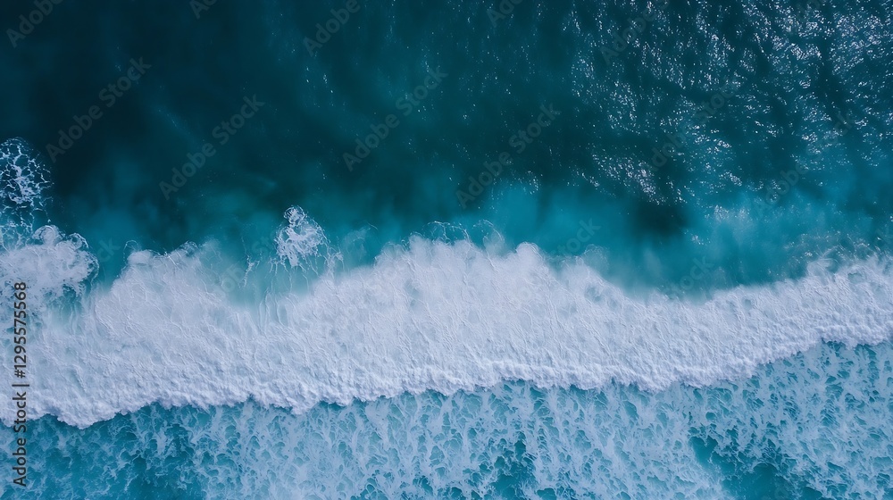Aufkleber aerial view of turquoise ocean waves crashing on sandy shore : generative ai