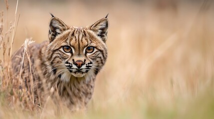 Fototapeta premium Portrait of a Lynx in Tall Grass Capturing the Beauty of Wildlife in Natural Habitat : Generative AI