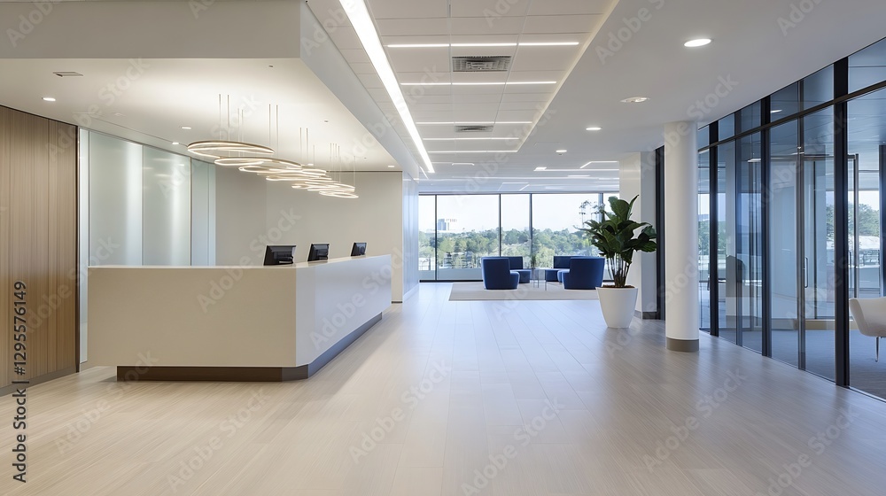 Poster Bright and Spacious Reception Area of a Modern Office with Minimalist Design : Generative AI