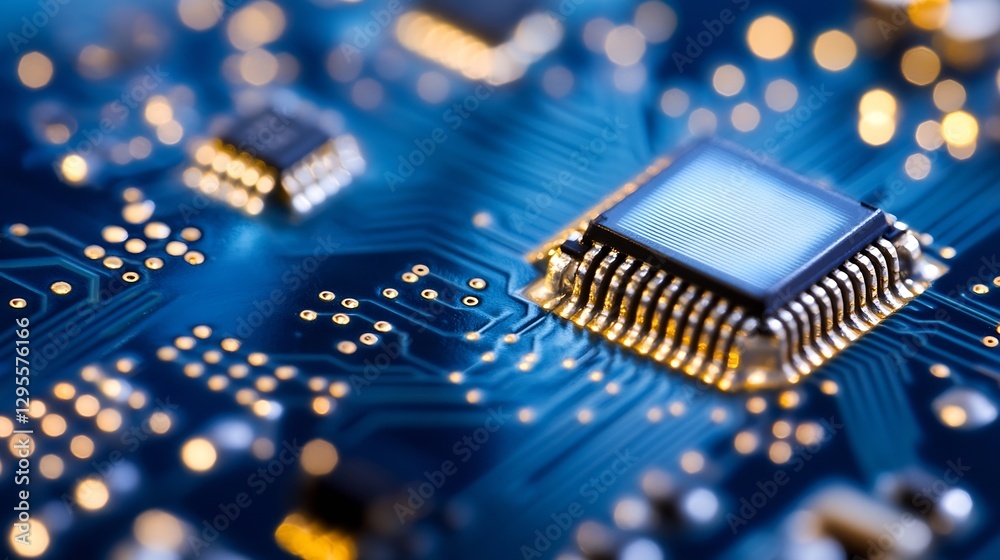 Leinwandbilder Detailed close up of a modern microchip showcasing intricate circuitry and electrical connections : Generative AI