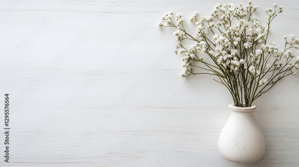 Poster delicate white flowers in a simple vase adding elegance to a minimalist interior design : generative
