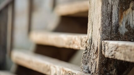 Detailed view of weathered wooden steps showcasing natural textures and rustic charm : Generative AI