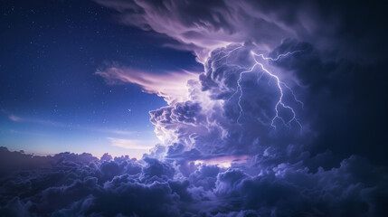 Fototapeta premium Stormy sky with a large cloud and a lightning bolt