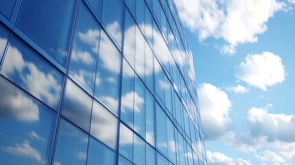 Obraz premium Reflection of clouds on a modern glass building highlighting innovative architecture : Generative AI