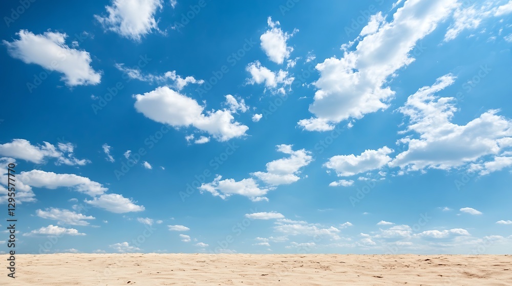 Aufkleber expansive view of serene blue sky with fluffy clouds and golden sandy ground : generative ai