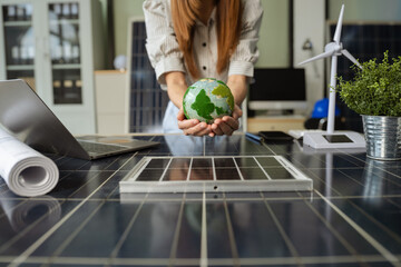 Sustainable development with renewable energy solutions, ecology concept, green business.